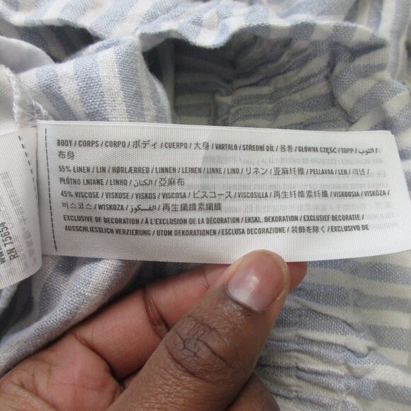 Abercrombie & Fitch Paperbag Shorts Women L White Blue Striped Linen Blend - Picture 5 of 11